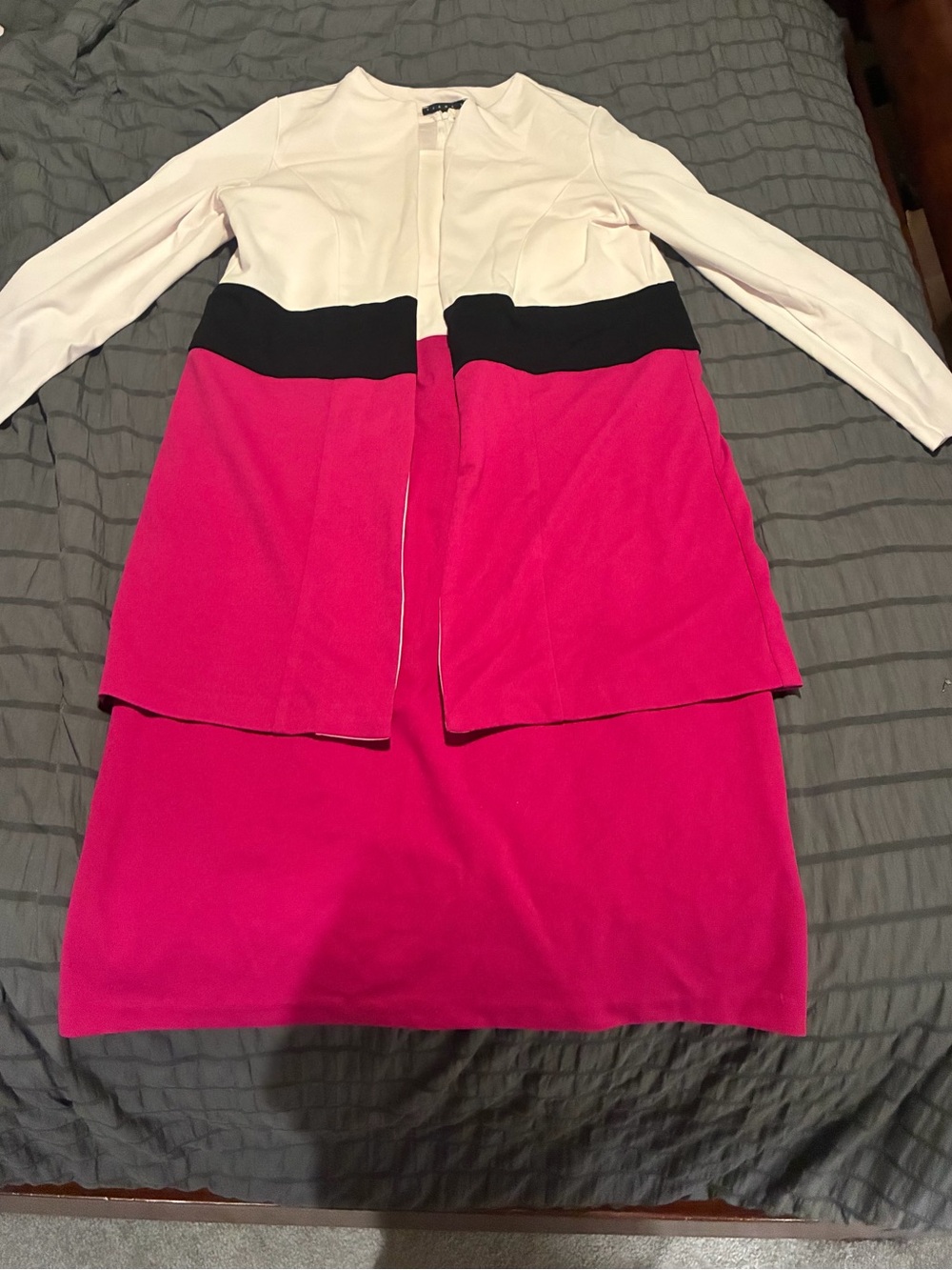 Tiana B. Hot Pink, Cream & Black Colorblock Dress & Matching Cardigan